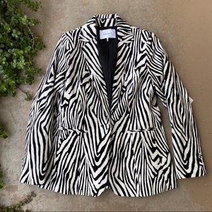 FRAME Zebra Stripe Animal Print Velvet Blazer